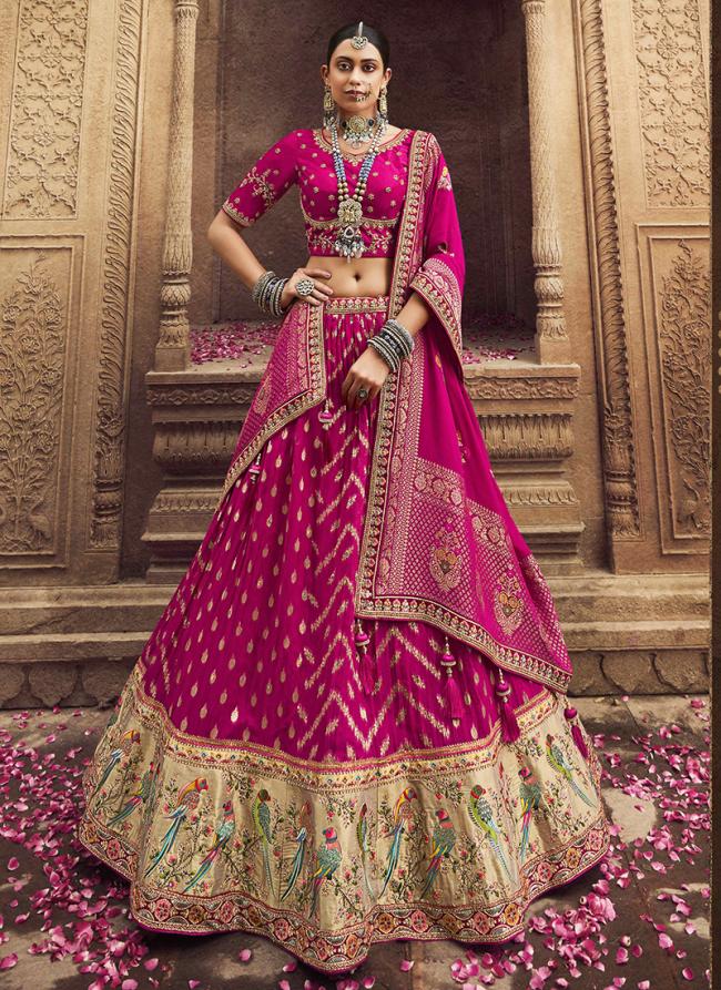 Heavy Viscose Fusion Pink Bridal Wear Embroidery Work Lehenga Choli